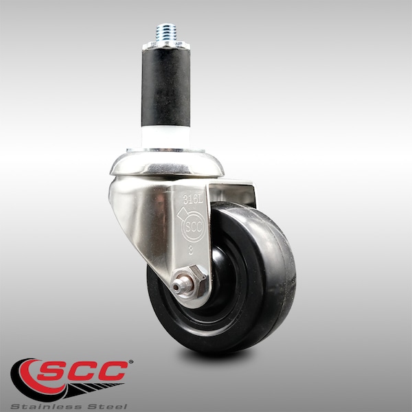 3 Inch 316SS Hard Rubber Wheel Swivel 1-3/8 Inch Expanding Stem Caster SCC